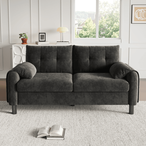 Sofá moderno de 2 lugares - Sofá de chenille com almofadas grossas, design escandinavo - Cinza Sofá moderno de 2 lugares - Sofá de chenille com almofadas grossas, design escandinavo - Cinza