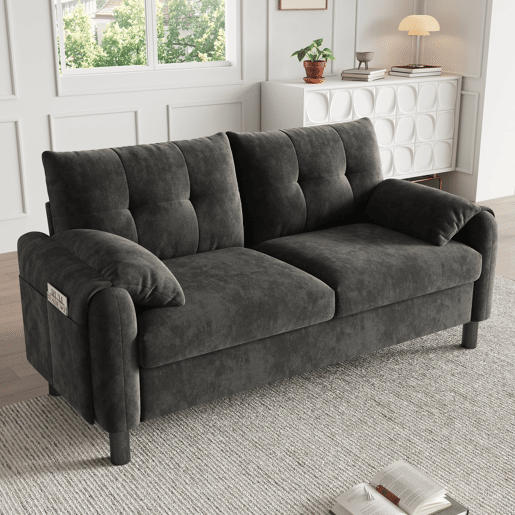 Sofá moderno de 2 lugares - Sofá de chenille com almofadas grossas, design escandinavo - Cinza Sofá moderno de 2 lugares - Sofá de chenille com almofadas grossas, design escandinavo - Cinza