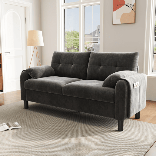 Sofá moderno de 2 lugares - Sofá de chenille com almofadas grossas, design escandinavo - Cinza Sofá moderno de 2 lugares - Sofá de chenille com almofadas grossas, design escandinavo - Cinza