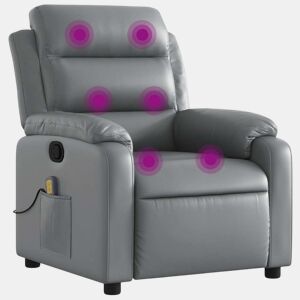 Poltrona de massagens reclinável - Poltrona relax couro artificial cinzento