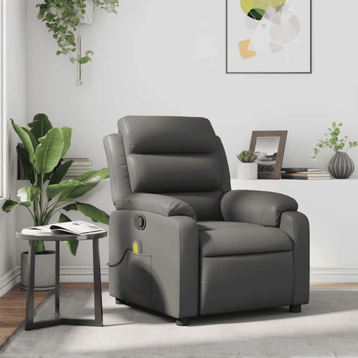 Poltrona de massagens reclinável - Poltrona relax couro artificial cinzento