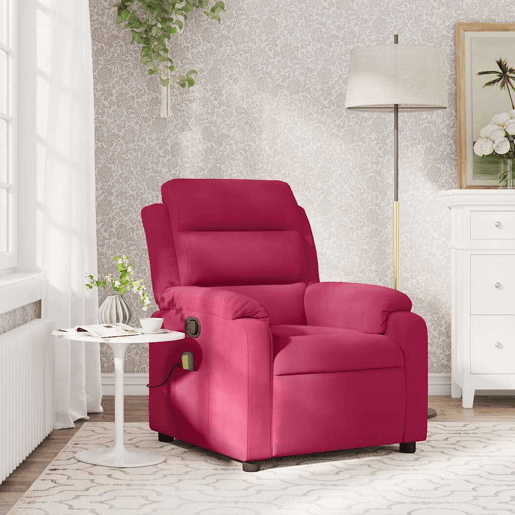 Poltrona de massagens reclinável - Poltrona relax veludo vermelho tinto