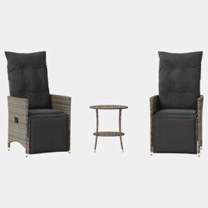 3 pcs conjunto bistrô - cadeiras de jardim - Cadeiras de exterior com almofadões vime PE cinza