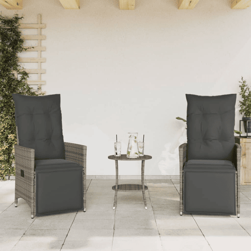 3 pcs conjunto bistrô - cadeiras de jardim - Cadeiras de exterior com almofadões vime PE cinza