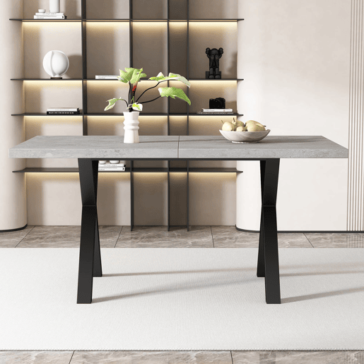 Mesa de jantar 140x80 cm - design moderno com pernas cruzadas - cinza e preto