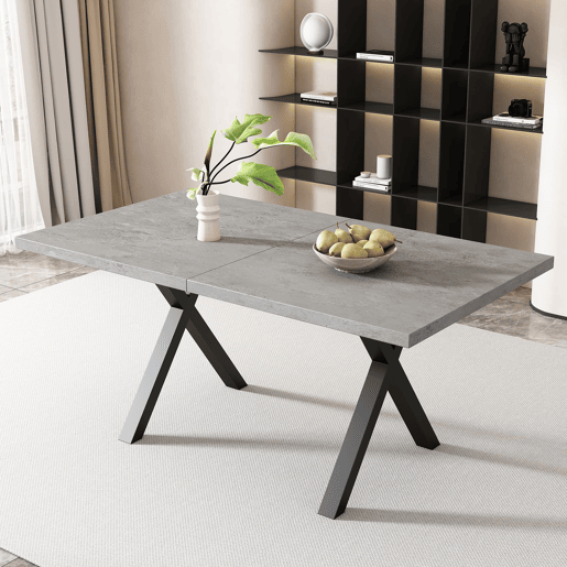 Mesa de jantar 140x80 cm - design moderno com pernas cruzadas - cinza e preto