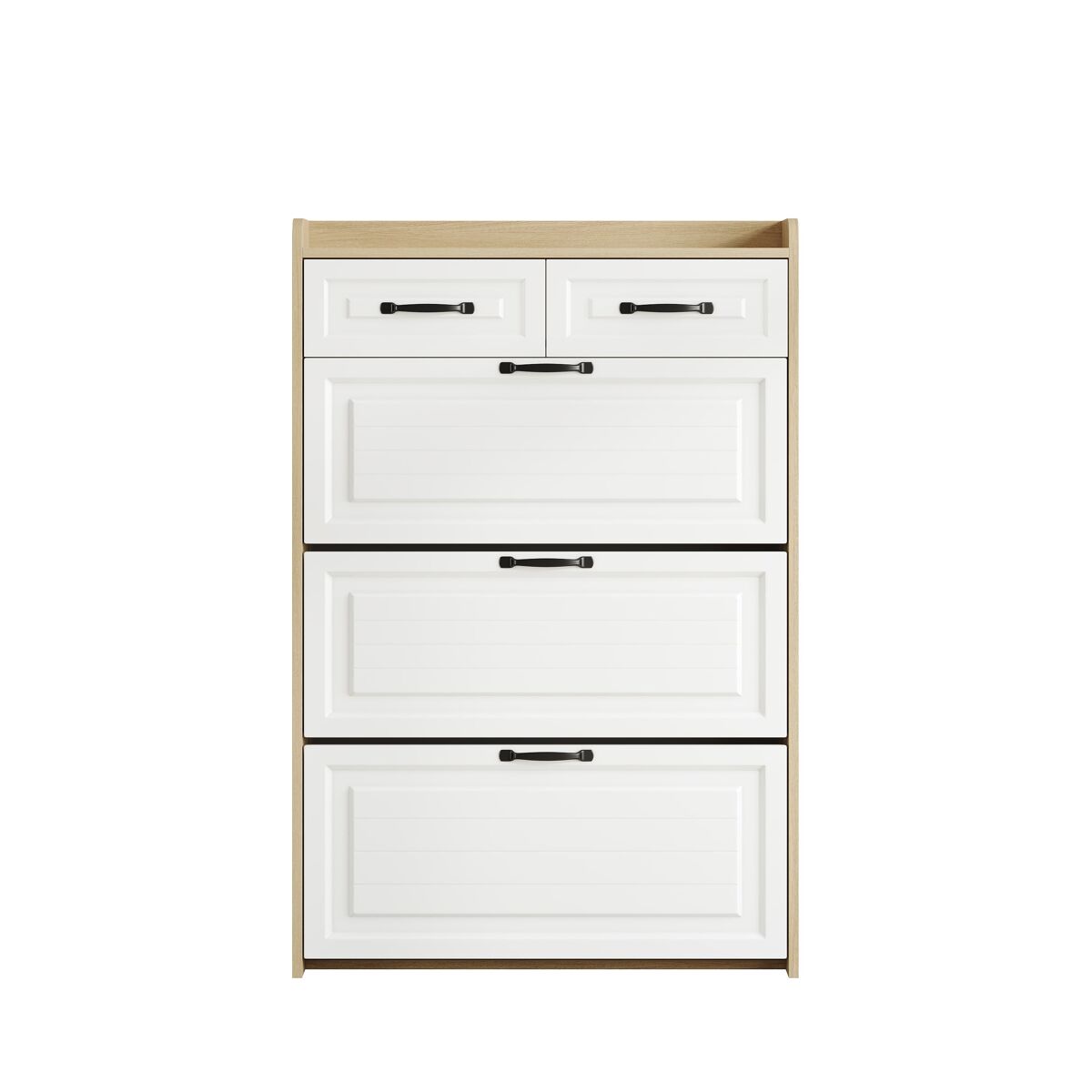 Zapatero con 3 puertas y 2 cajones 80x23.5x131 cm - con estante giratorio - natural+blanco