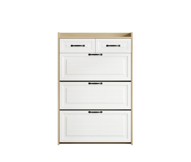 Zapatero con 3 puertas y 2 cajones 80x23.5x131 cm - con estante giratorio - natural+blanco
