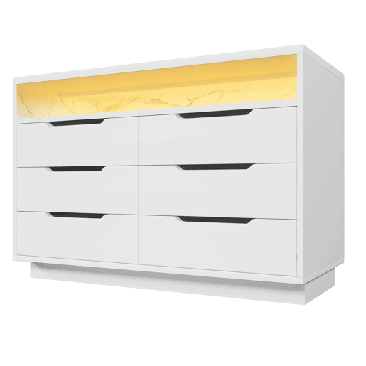 Aparador 120x40x85 cm - Com iluminação LED, 6 gavetas, design moderno, branco