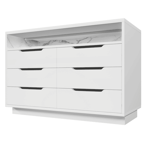 Aparador 120x40x85 cm - Com iluminação LED, 6 gavetas, design moderno, branco