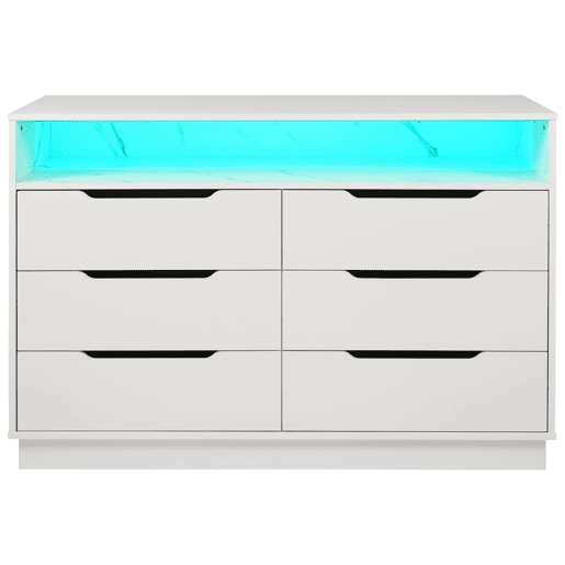 Aparador 120x40x85 cm - Com iluminação LED, 6 gavetas, design moderno, branco
