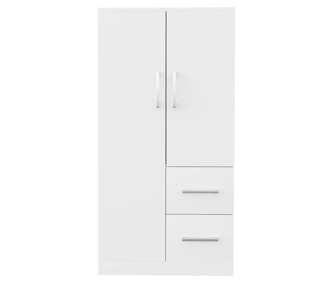 Armario ropero 70x40x135 cm - doble puerta con cajones y compartimentos, infantil - blanco