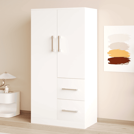 Armário roupeiro 70x40x135 cm - Porta dupla com gavetas e compartimentos, infantil - Branco Armário roupeiro 70x40x135 cm - Porta dupla com gavetas e compartimentos, infantil - Branco