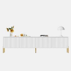 Móvel de TV 190x38x48 cm - Portas com ranhuras, pés dourados - Branco