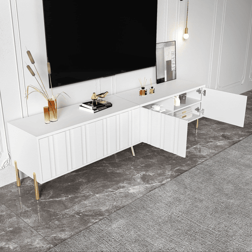 Móvel de TV 190x38x48 cm - Portas com ranhuras, pés dourados - Branco
