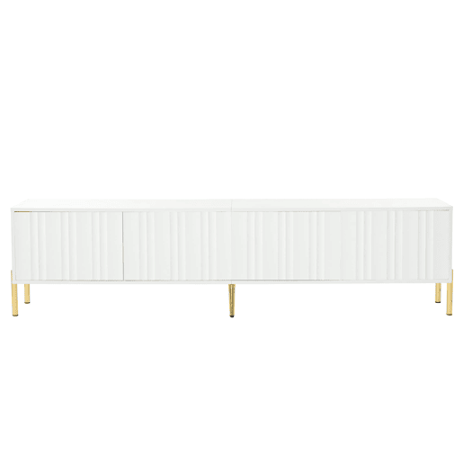 Móvel de TV 190x38x48 cm - Portas com ranhuras, pés dourados - Branco