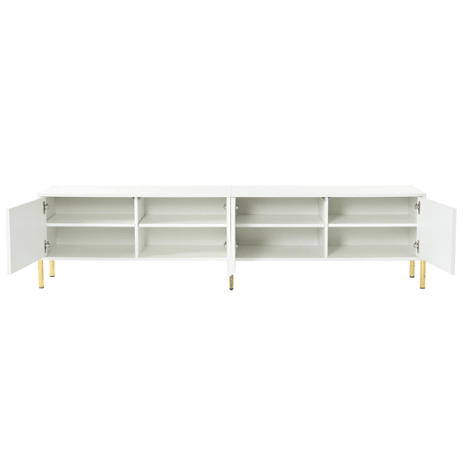 Móvel de TV 190x38x48 cm - Portas com ranhuras, pés dourados - Branco