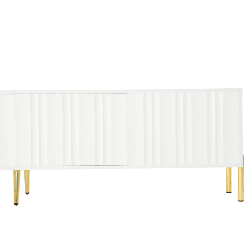 Móvel de TV 190x38x48 cm - Portas com ranhuras, pés dourados - Branco