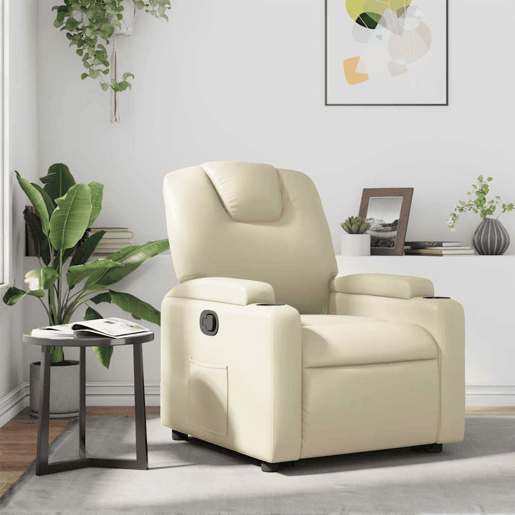 Poltrona reclinável - Poltrona relax couro artificial cor creme
