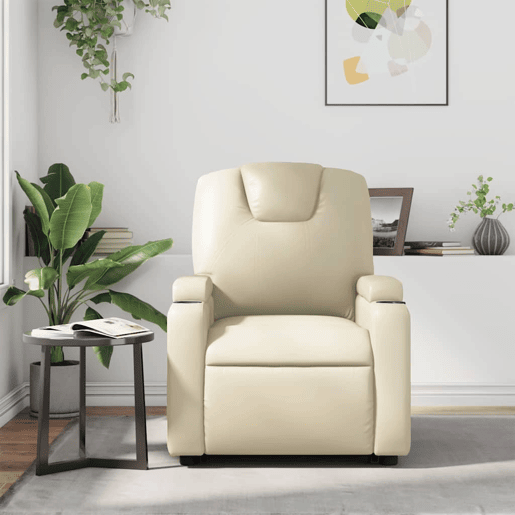 Poltrona reclinável - Poltrona relax couro artificial cor creme