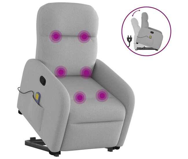 Sillón de masaje reclinable - sillón relax de pie de tela gris nube