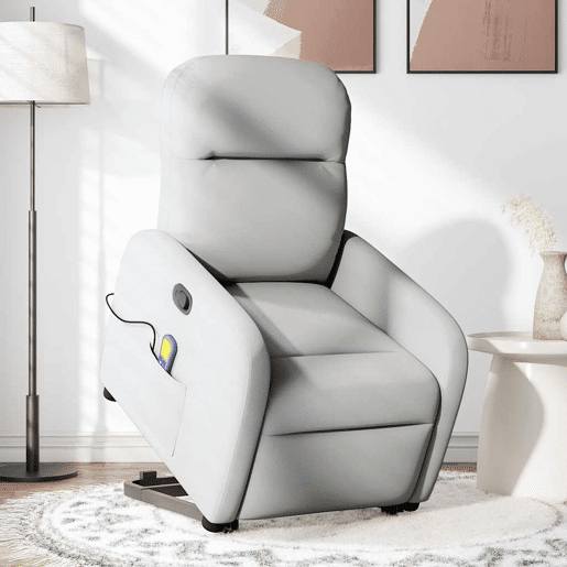 Poltrona elevatória de massagens - Poltrona relax tecido cinzento-nublado