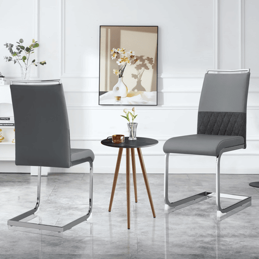 Cadeira de jantar moderna 2 unidades - encosto em PU e linho, design com franjas, cinza