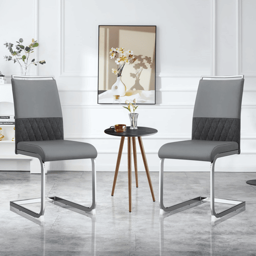 Cadeira de jantar moderna 2 unidades - encosto em PU e linho, design com franjas, cinza