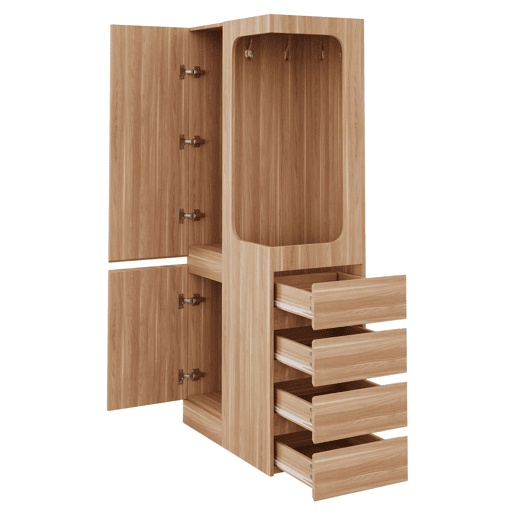 Armário 70x40x170 cm - 1 porta com gavetas e espaço aberto para roupa - Madeira Natural