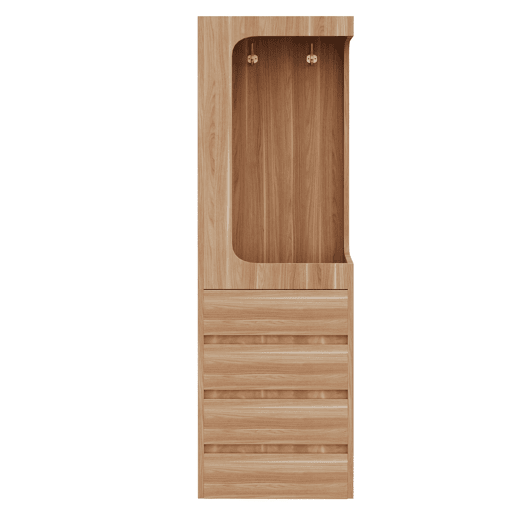 Armário 70x40x170 cm - 1 porta com gavetas e espaço aberto para roupa - Madeira Natural
