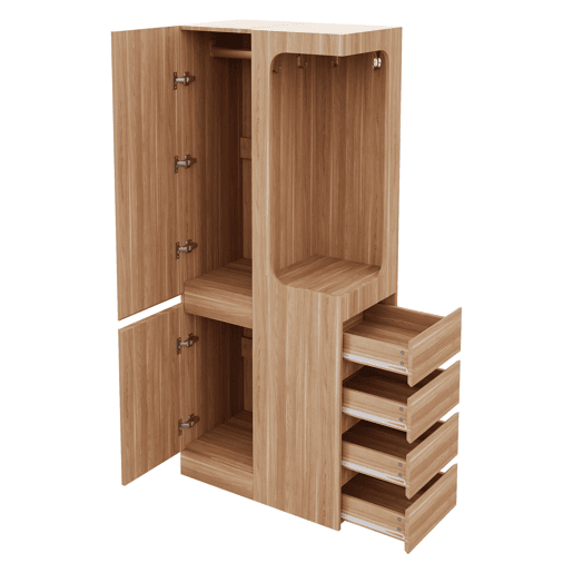 Armário 70x40x170 cm - 1 porta com gavetas e espaço aberto para roupa - Madeira Natural