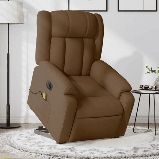 Poltrona elétrica elevatória massagens - Poltrona relax tecido castanho Poltrona elétrica elevatória massagens - Poltrona relax tecido castanho