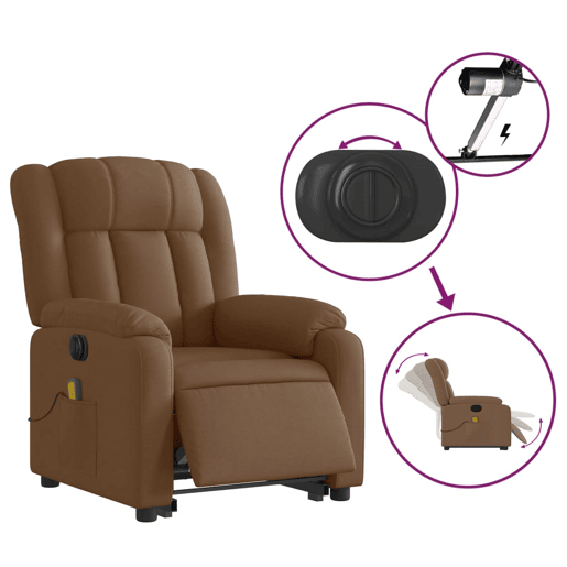 Poltrona elétrica elevatória massagens - Poltrona relax tecido castanho Poltrona elétrica elevatória massagens - Poltrona relax tecido castanho
