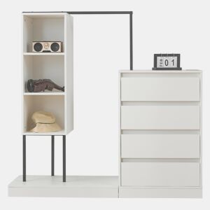 Armário com gavetas + 140x40x135 cm - armário guarda-roupa com barra - branco