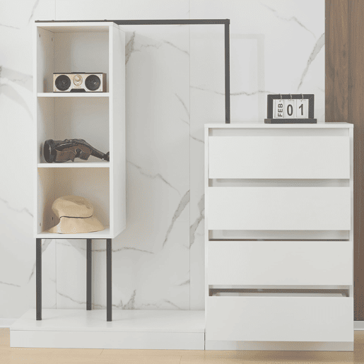 Armário com gavetas + 140x40x135 cm - armário guarda-roupa com barra - branco