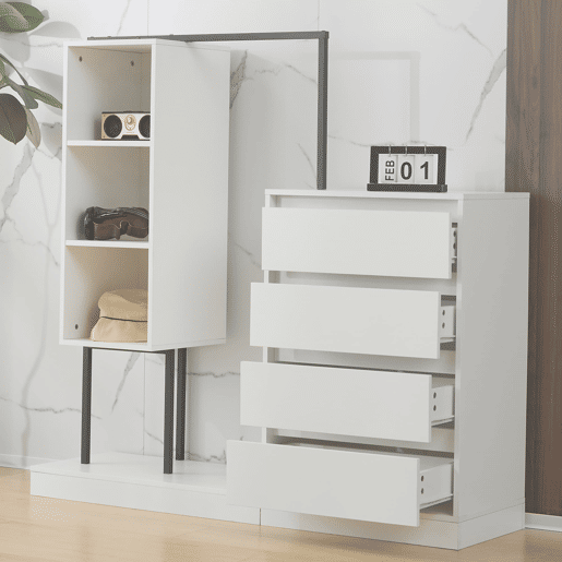 Armário com gavetas + 140x40x135 cm - armário guarda-roupa com barra - branco