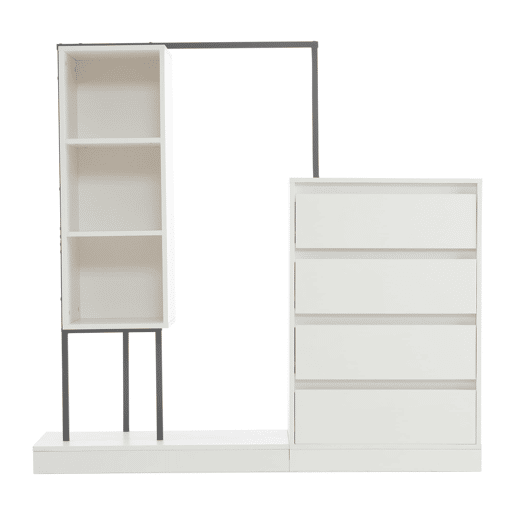 Armário com gavetas + 140x40x135 cm - armário guarda-roupa com barra - branco