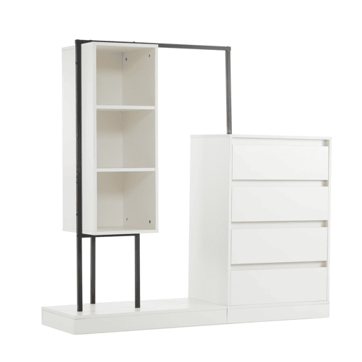 Armário com gavetas + 140x40x135 cm - armário guarda-roupa com barra - branco