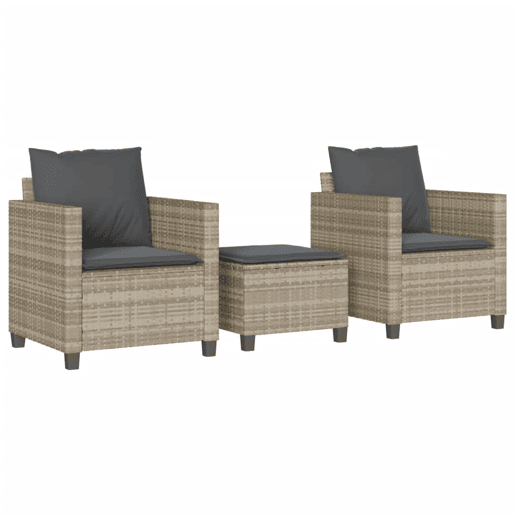 3 pcs conjunto bistrô - cadeiras de jardim - Cadeiras de exterior com almofadões vime PE cinzento claro