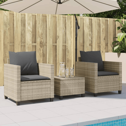 3 pcs conjunto bistrô - cadeiras de jardim - Cadeiras de exterior com almofadões vime PE cinzento claro