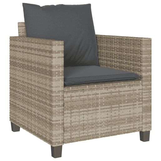 3 pcs conjunto bistrô - cadeiras de jardim - Cadeiras de exterior com almofadões vime PE cinzento claro