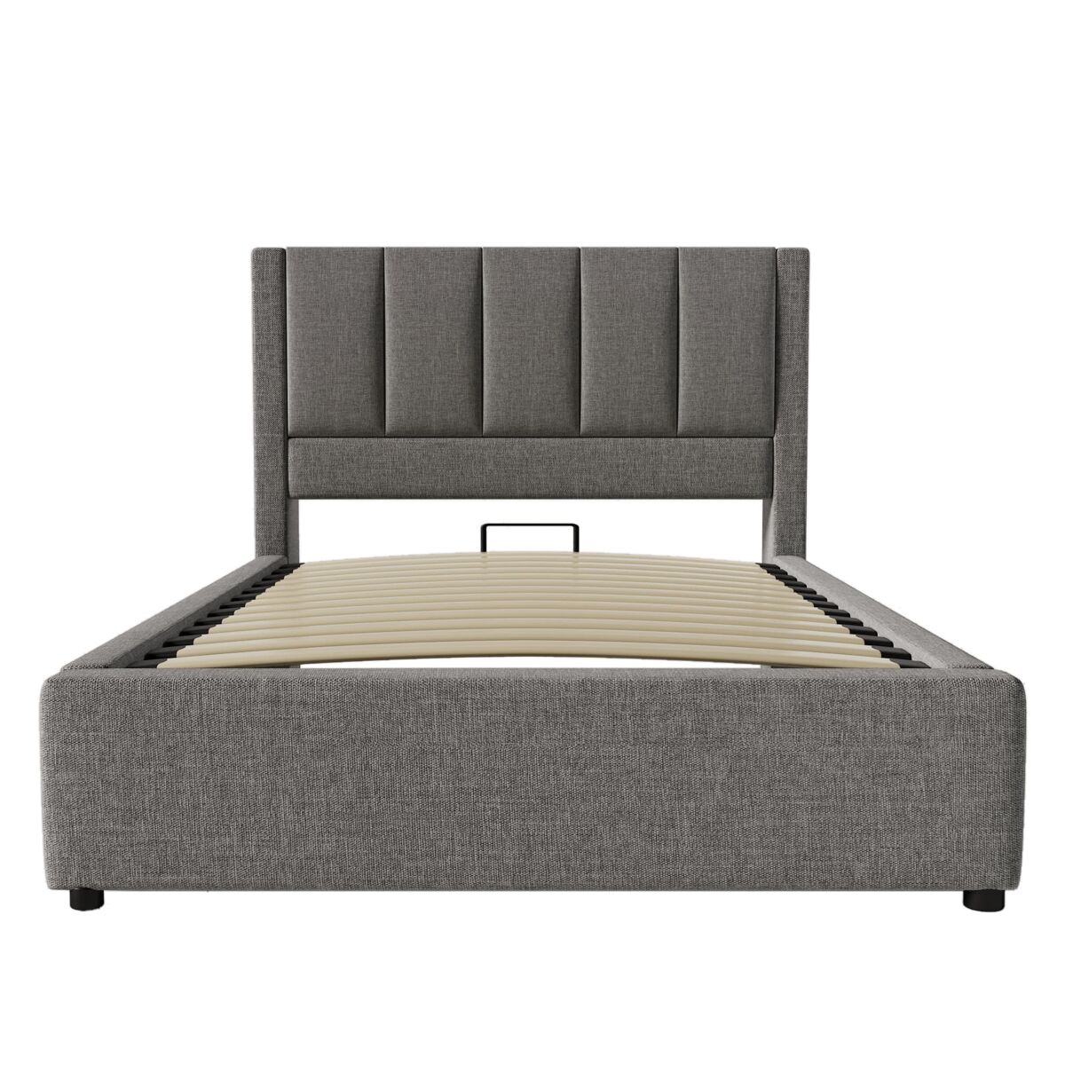 Cama tapizada 90x200 cm - con portavasos oculto y estación de carga - linaza gris