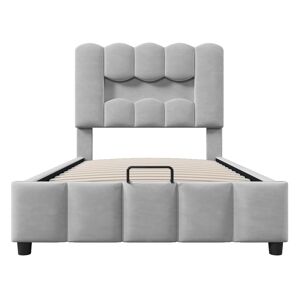 Cama estofada 90x200 cm - LED, hidráulica, cabeceira ajustável, sem colchão - Cinza