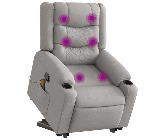 Sillón de masaje reclinable - sillón relax de pie de tela gris nube