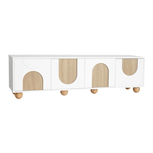 Móvel de TV 175x38x50 cm - 4 portas, design vintage - NaturalBranco