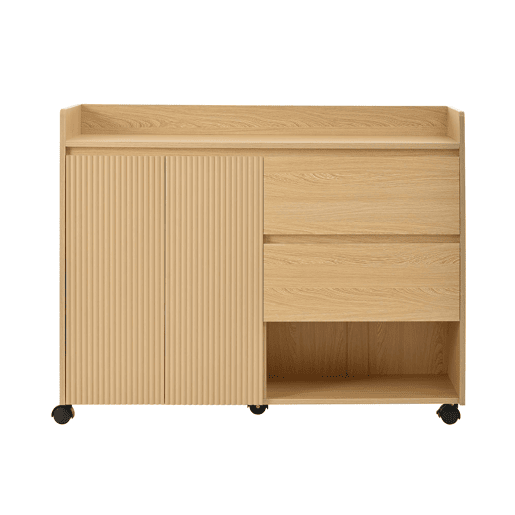Sapateiro móvel 110x35x86 cm - Com rodas universais com travão, prateleiras ajustáveis, dobradiça amortecida - Natural