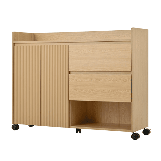 Sapateiro móvel 110x35x86 cm - Com rodas universais com travão, prateleiras ajustáveis, dobradiça amortecida - Natural