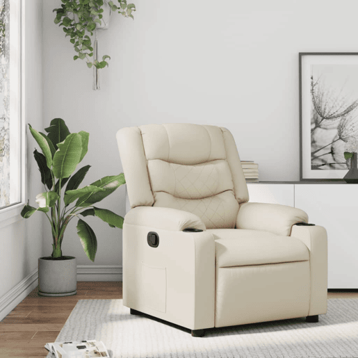 Poltrona reclinável - Poltrona relax couro artificial cor creme Poltrona reclinável - Poltrona relax couro artificial cor creme