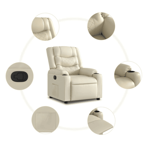 Poltrona reclinável - Poltrona relax couro artificial cor creme Poltrona reclinável - Poltrona relax couro artificial cor creme