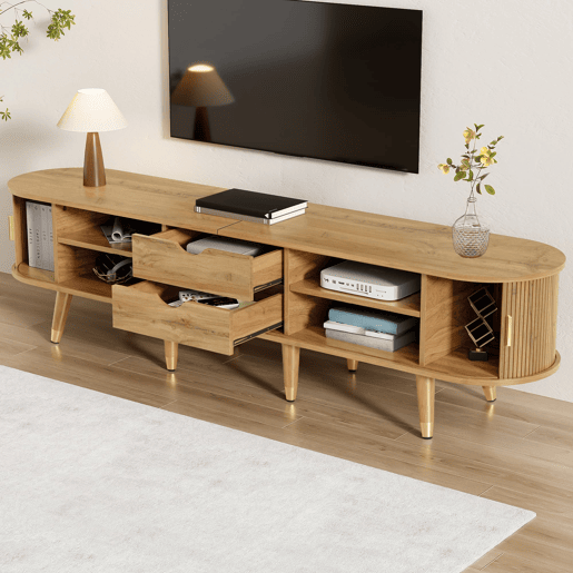 Móvel de TV 160x40 cm - com portas de correr, suporte para TV, design exclusivo - Natural